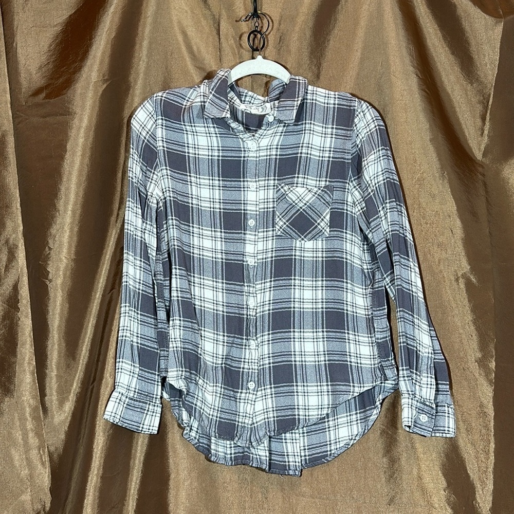Pink Rose Plaid long sleeve grey and white - Picture 1 of 4